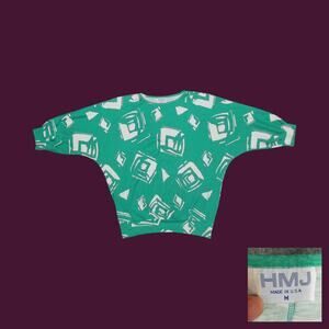HMJ Vintage 80s Green Abstract Geometric Batwing Dolman Knit Top Medium